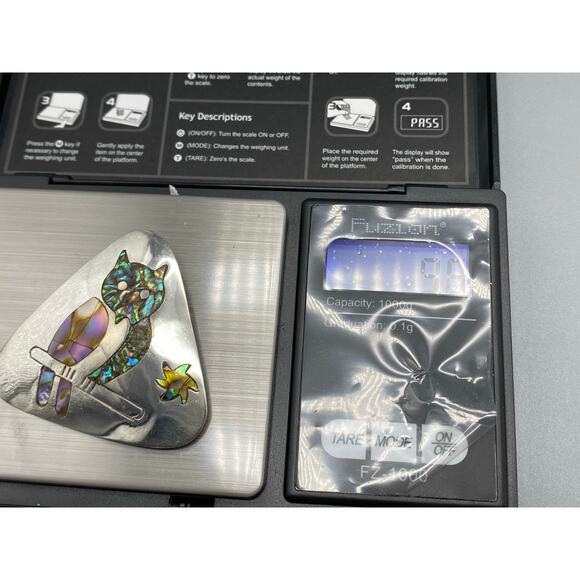 Sterling silver Abalone inlaid Owl‎ Pendant  Brooch Signed Taxco Vintage - Picture 7 of 7